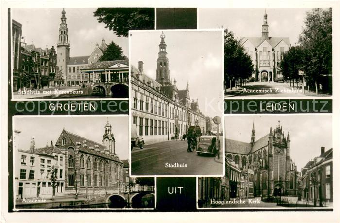 Leiden Stadhuis met Korenbeurs Ziekenhuis Academie Kerk