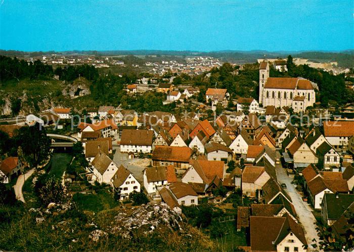 Veringenstadt Panorama Blick auf Kirche Burg und Hoehle