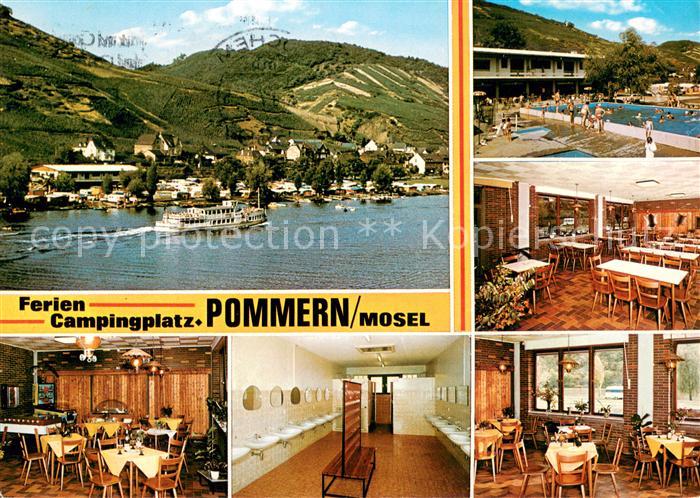 Pommern Mosel Campingplatz Lenz Gaststaette Freibad Blick ueber die Mosel