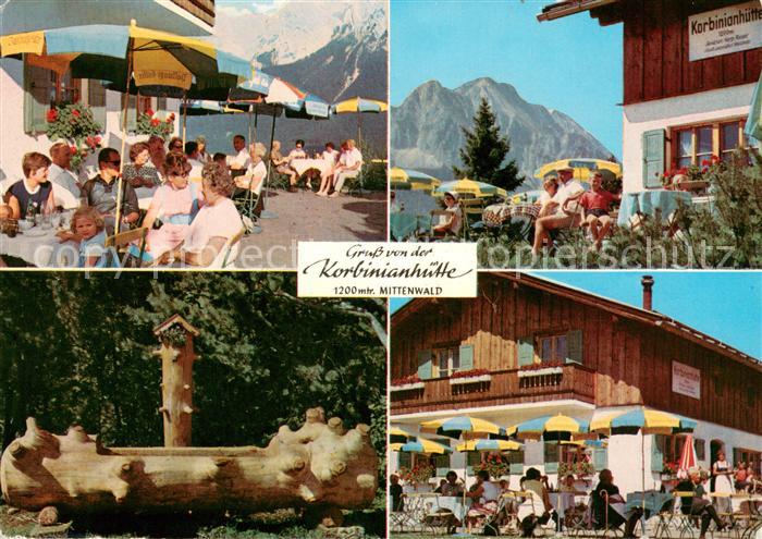 Mittenwald Bayern Korbinian Huette Terrasse Brunnen