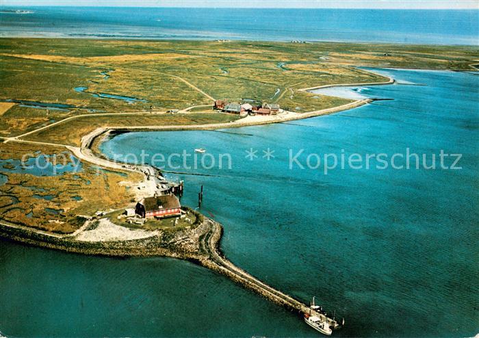 Hallig Langeness Anleger mit Rixwarf von Hilligenley Fliegeraufnahme