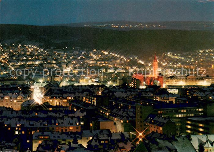 Pforzheim Stadtansicht bei Nacht mit Schlosskirche und Stadtkirchenturm