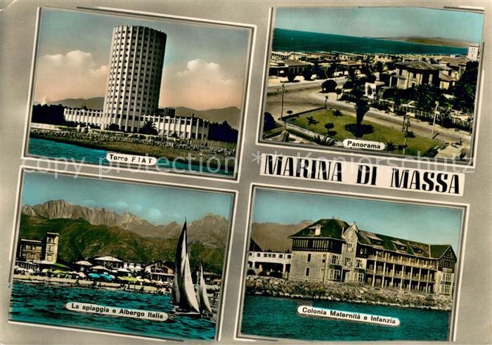Marina di Massa Torre FIAT Panorama La spiaggia e Albergo Italia Colonia Materni