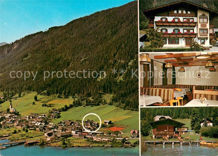 Techendorf Weissensee Fliegeraufnahme Pension Regitnig Gaststube Gondelteich