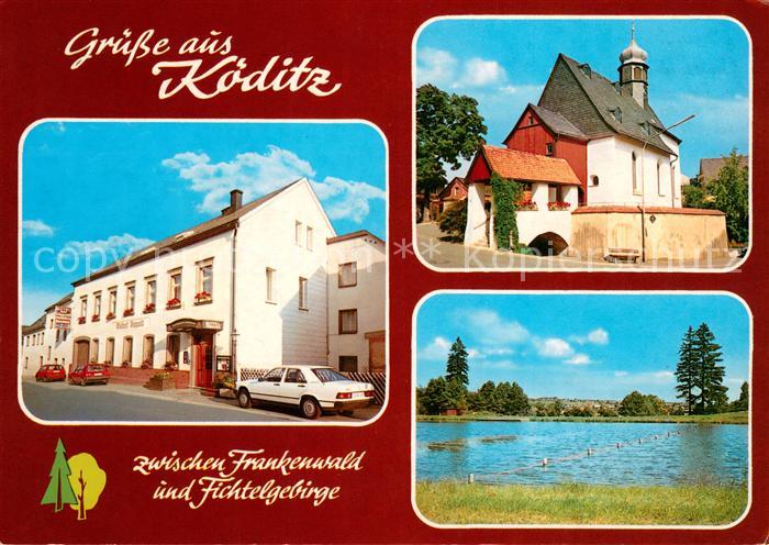Koeditz Oberfranken ADAC Hotel Gasthof Dippold Kirche Uferpartie an der Saale
