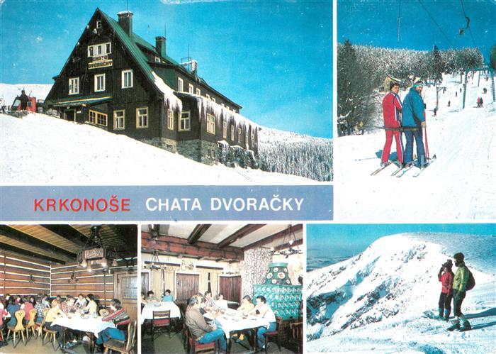 Rokytnice nad Jizerou Krkonose Chata Dvoracky Bergbaude im Riesengebirge Winters