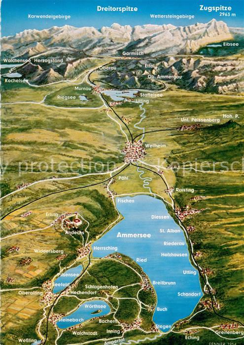 Ammersee Panorama Kloster Andechs Pilsensee Woerthsee Alpen Zugspitze aus der Vo