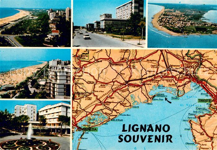 Lignano Teilansichten Strand Gebietskarte Fliegeraufnahme