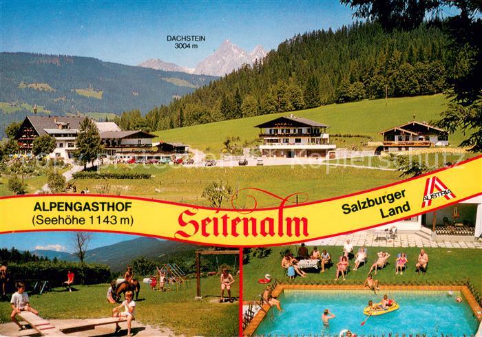 Radstadt Alpengasthof Seitenalm mit Dachstein Spielplatz Schwimmbad