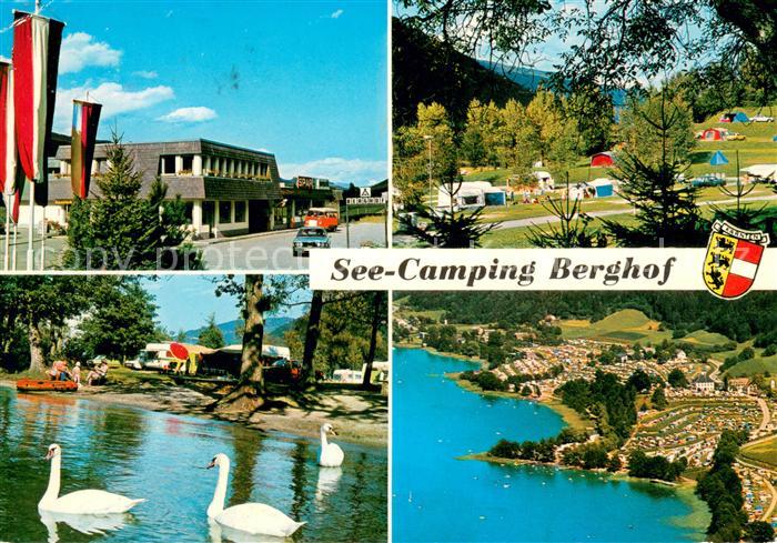 Landskron Kaernten See Camping Berghof Schwanenteich Fliegeraufnahme
