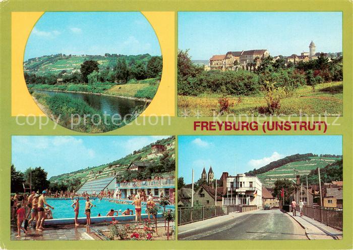 Freyburg Unstrut Weinberg Blick zur Neuenburg Freibad Unstrutbruecke