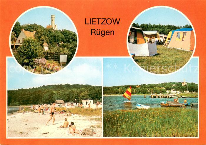 Lietzow Ruegen Teilansicht Zeltplatz Strand am Bodden Anlegestelle