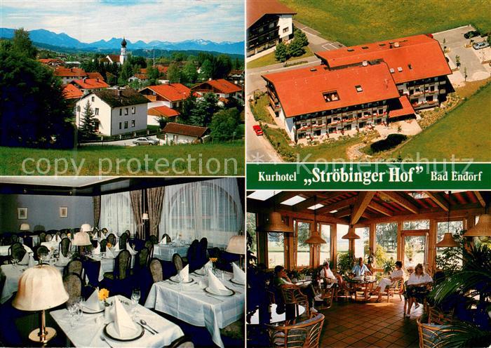 Bad Endorf Kurhotel Stroebinger Hof Restaurant Ortsansicht mit Kirche Alpenblick