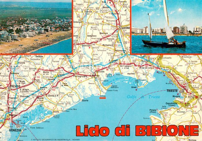 Lido di Bibione Strassenkarte Segelboot Hotels Strand Fliegeraufnahme