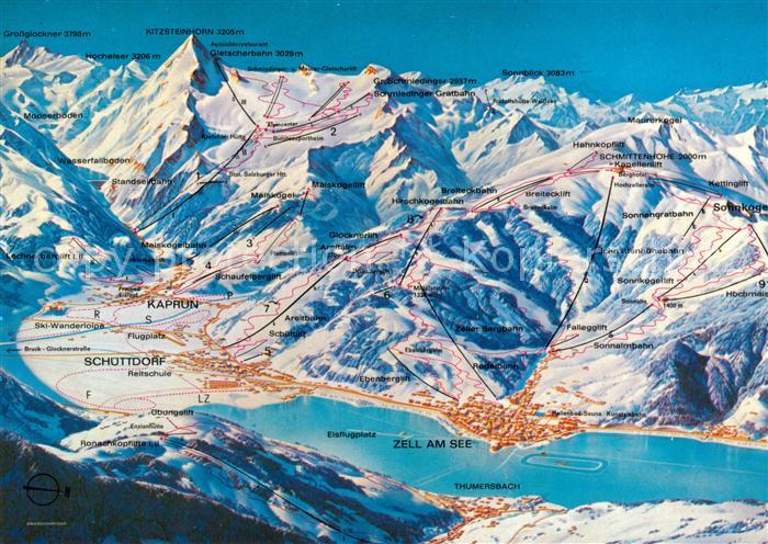 Zell See Panoramakarte mit Kaprun und Schuettdorf
