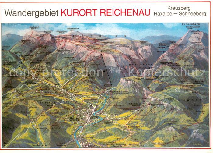 Reichenau Rax Panoramakarte mit Kreuzberg Raxalpe und Schneeberg