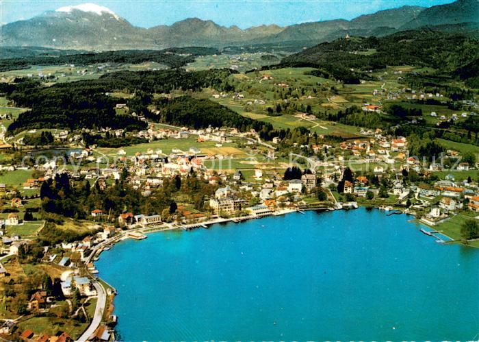 Velden Woerthersee Veldener Bucht mit Baeckerteich und Dobratsch Fliegeraufnahme