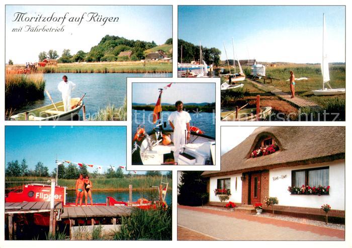 Moritzdorf mit Faehrbetrieb Bootssteg Hafenpartie Reetdachhaus