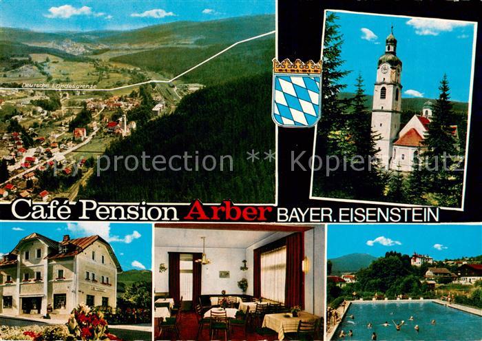 Bayerisch Eisenstein Cafe Pension Arber Fliegeraufnahme Kirche Gaststube Freibad