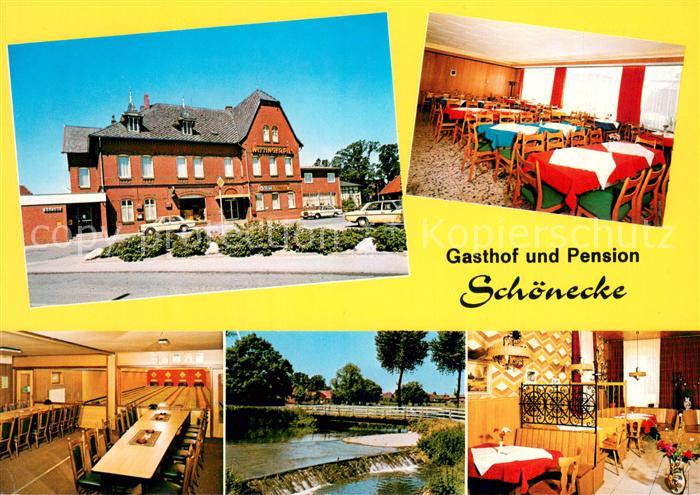 Wahrenholz Gasthof Schoenecke Restaurant Kegelbahnen Partie am Fluss Wehr