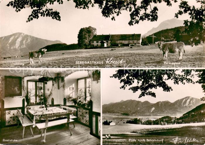 Schlehdorf Berggasthaus Kreut Gaststube Panorama Blick nach Schlehdorf Bayerisch