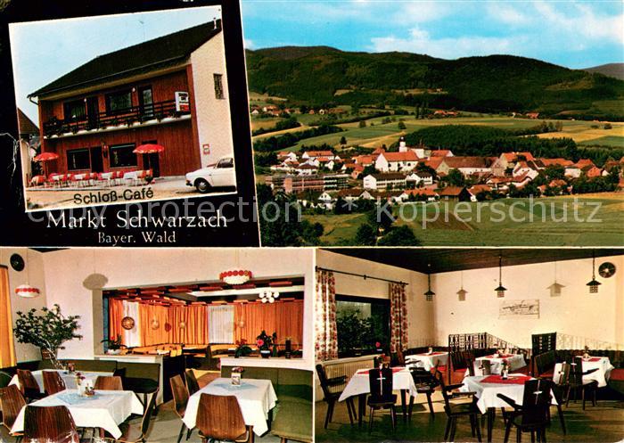 Markt Schwarzach Schloss Cafe Gastraum Ortsansicht mit Kirche Landschaftspanoram