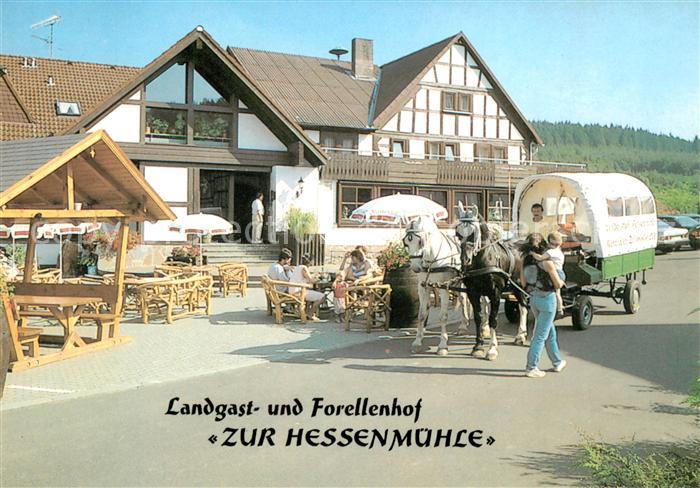 Kleinlueder Landgasthof Forellenhof Zur Hessenmuehle Pferdewagen