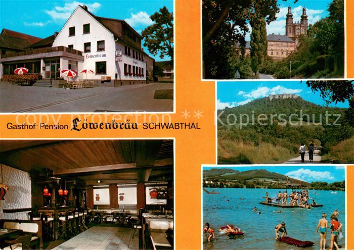 Schwabthal Gasthof Pension Loewenbraeu Restaurant Kirche Landschaftspanorama Bad