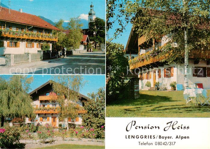 Lenggries Gaestehaus Pension Heiss Ortsmotiv mit Kirche Bayerische Alpen