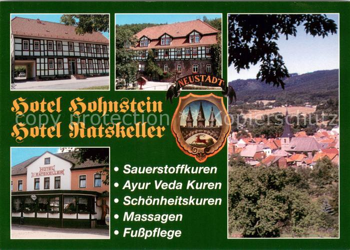 Neustadt Harz Hotel Honstein Hotel Ratskeller Ortsansicht mit Kirche Wappen