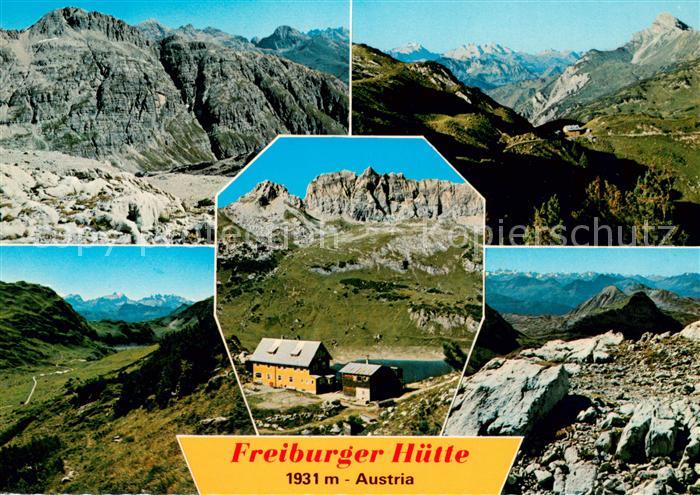 Dalaas Freiburger Huette Alpenvereinshuette im Lechquellengebirge Gebirgspanoram