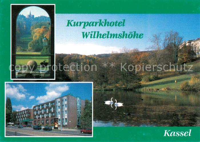 Wilhelmshoehe Kassel Kurparkhotel Schwanenteich Bergpark Schloss Blick zum Herku