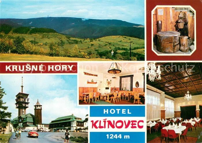 Klinovec Berghotel Restaurant Aussichtsturm Landschaftspanorama Erzgebirge