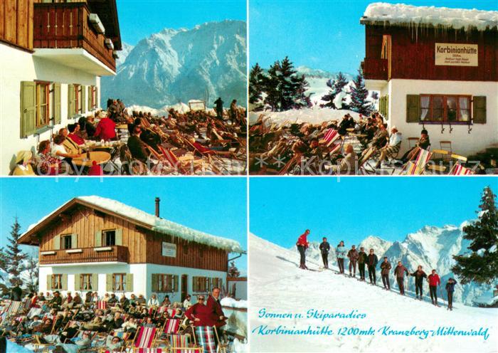 Mittenwald Bayern Korbinianhuette Sonnenterrasse Wintersportplatz Kranzberg Alpe