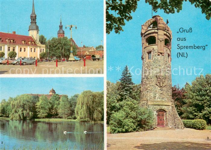 Spremberg Niederlausitz Marktplatz Schwanenteich am Schloss Georgenbergturm