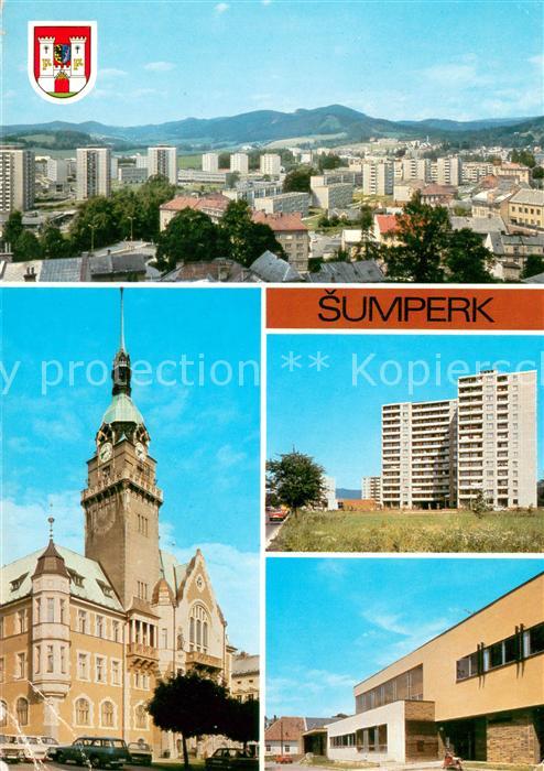 Sumperk Stadtpanorama Kirche Wohnsiedlung Hochhaus Kulturhaus