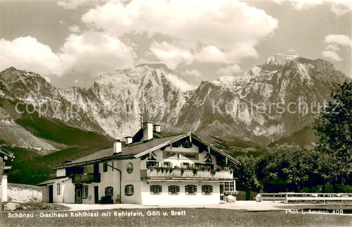 Schoenau Berchtesgaden Gasthaus Kohlhiasl mit Kehlstein Goell und Brett Alpen