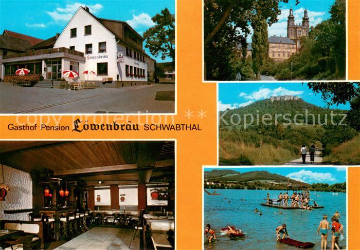Schwabthal Gasthof Pension Loewenbraeu Restaurant Kirche Landschaftspanorama Bad