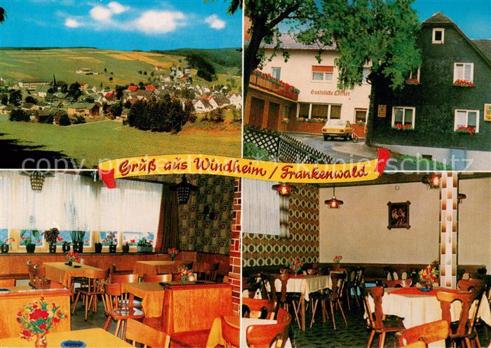 Windheim Oberfranken Pension Loeffler im Frankenwald Gastraum Landschaftspanoram