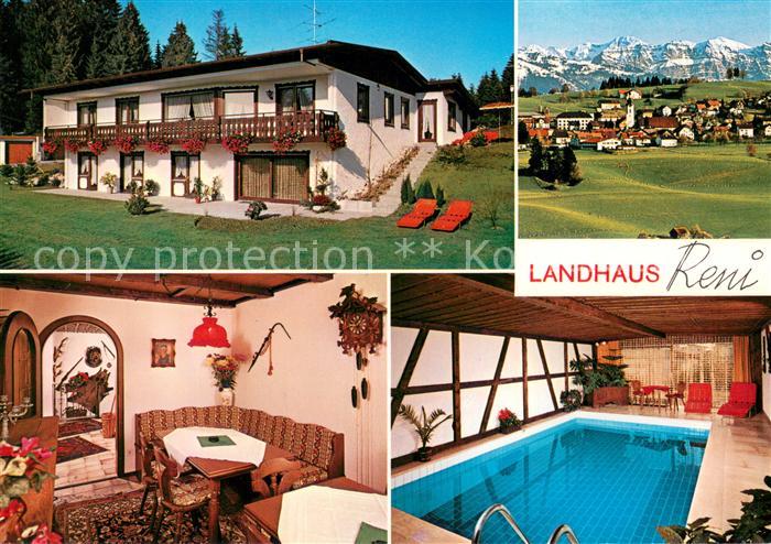 Lindenau Scheidegg Landhaus Reni Gastraum Hallenbad Gesamtansicht mit Alpenpanor