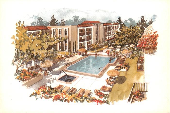 Santa Barbara California Hotel El Escorial Swimming Pool Kuenstlerkarte