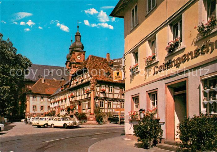 Amorbach Miltenberg Altstadt Fachwerkhaus Blick zur Kirche