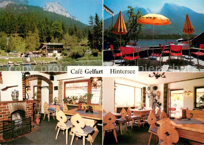 Hintersee Berchtesgaden Cafe Pension Gelfahrt Gastraum Terrasse See Alpen