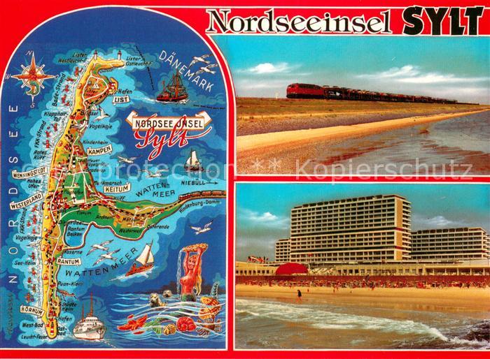 SYLT Insel Schleswig-Holstein Landkarte Nordseeinsel Hotels am Strand Eisenbahn