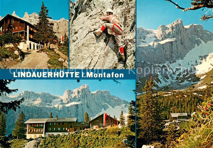 Lindauer Huette Berghaus im Montafon Bergsteiger Alpenpanorama