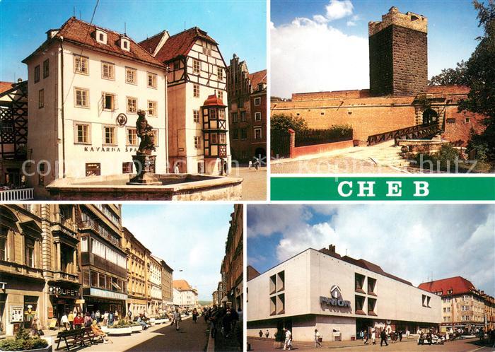 Cheb Eger Brunnen Altstadt Burgruine Fussgaengerzone Einkaufszentrum