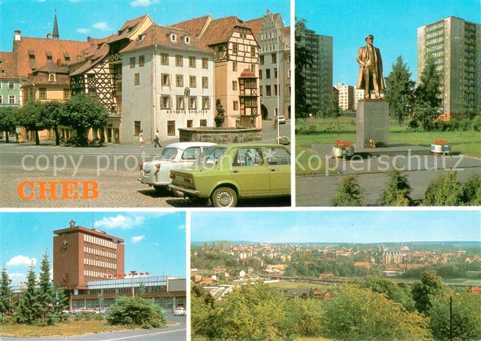 Cheb Eger Altstadt Lenin Denkmal Statue Bahnhof Stadtpanorama