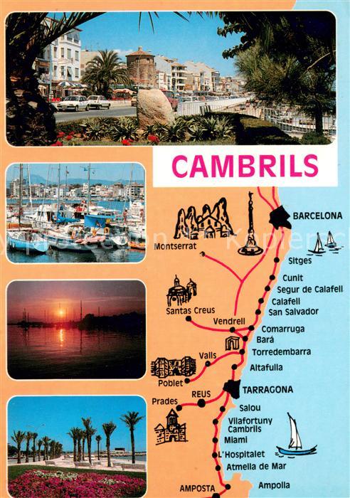 Cambrils Landkarte Kueste Uferstrasse Hafen Sonnenuntergang Promenade