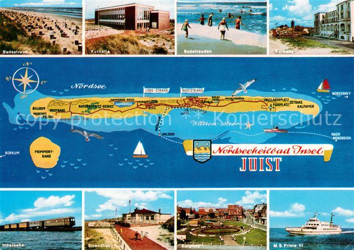 Juist Nordseebad Landkarte Nordseeinsel Badestrand Kurhaus Inselbahn Strandhalle