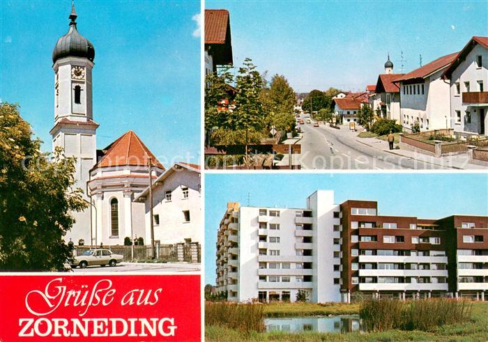 Zorneding Kirche Strassenpartie Wohnblock